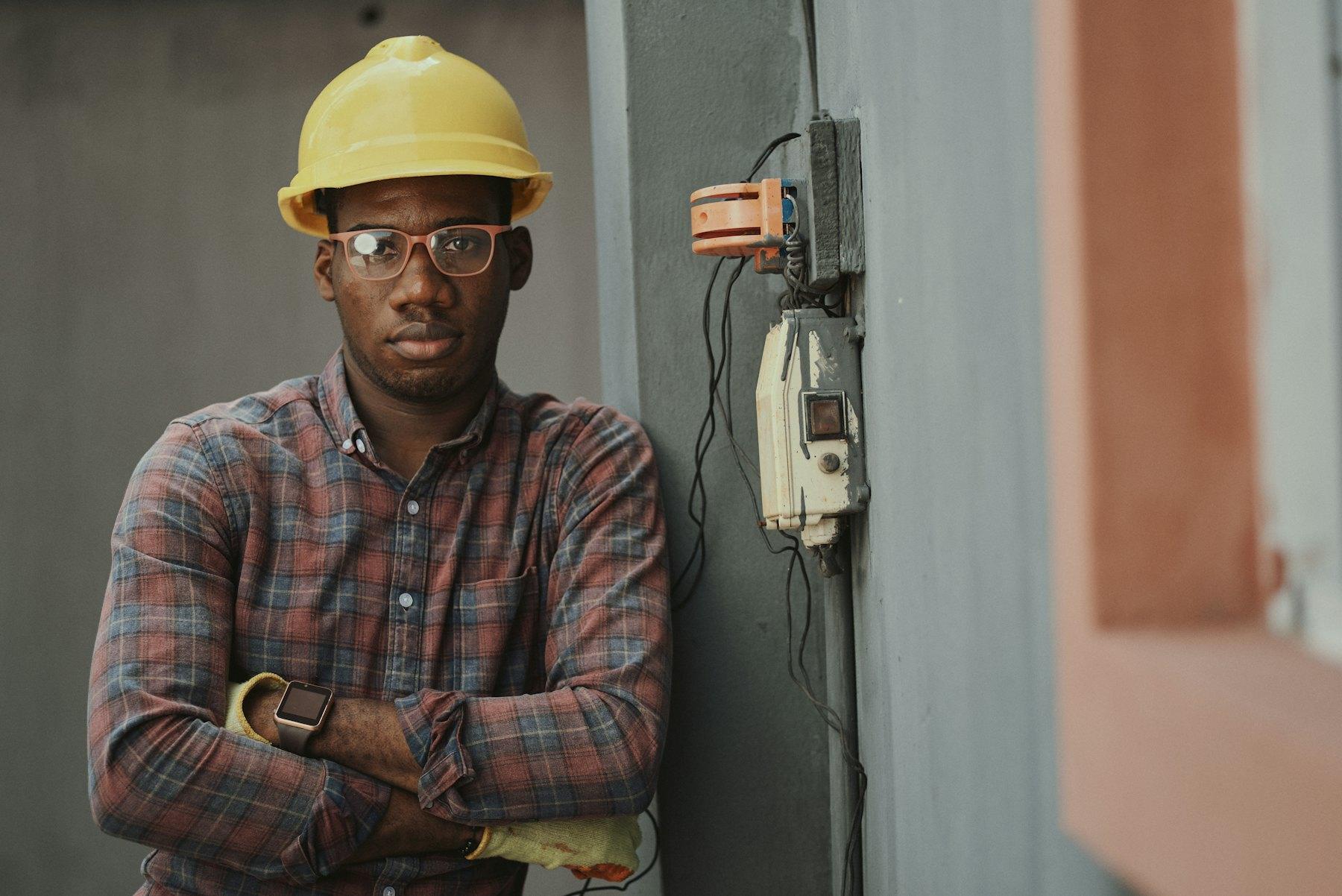 Contractor in a hard hat on site
